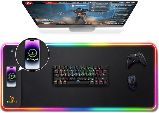 Gimars RGB Gaming Mouse Pad,15W Wireless Charging Mousepad with 10 Light Modes